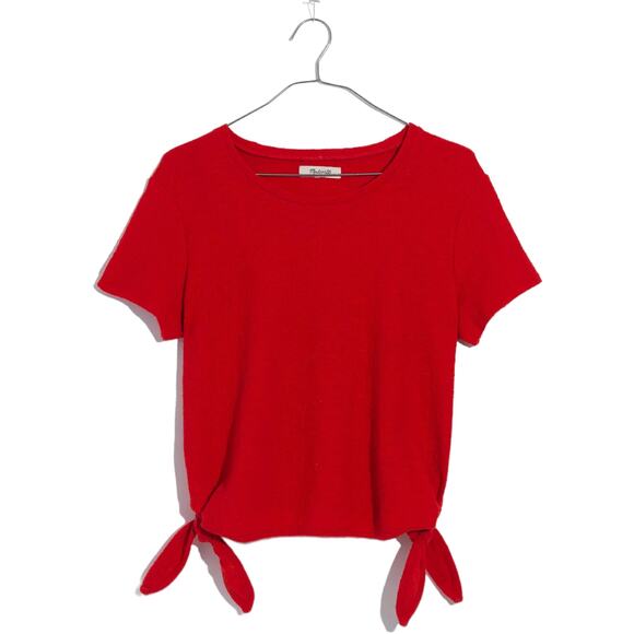 Madewell Womens Small Texture & Thread Modern Side-Tie Top Red - Picture 9 of 9